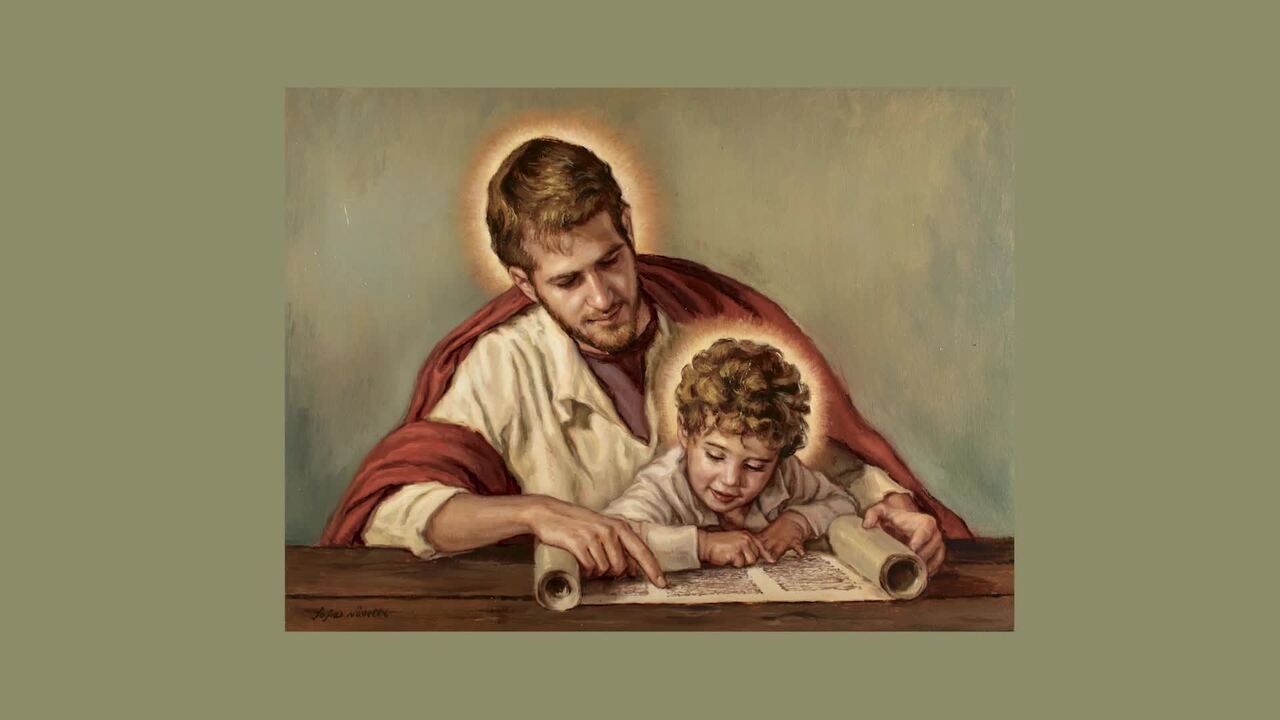 Saint Joseph Reading Scripture with Jesus